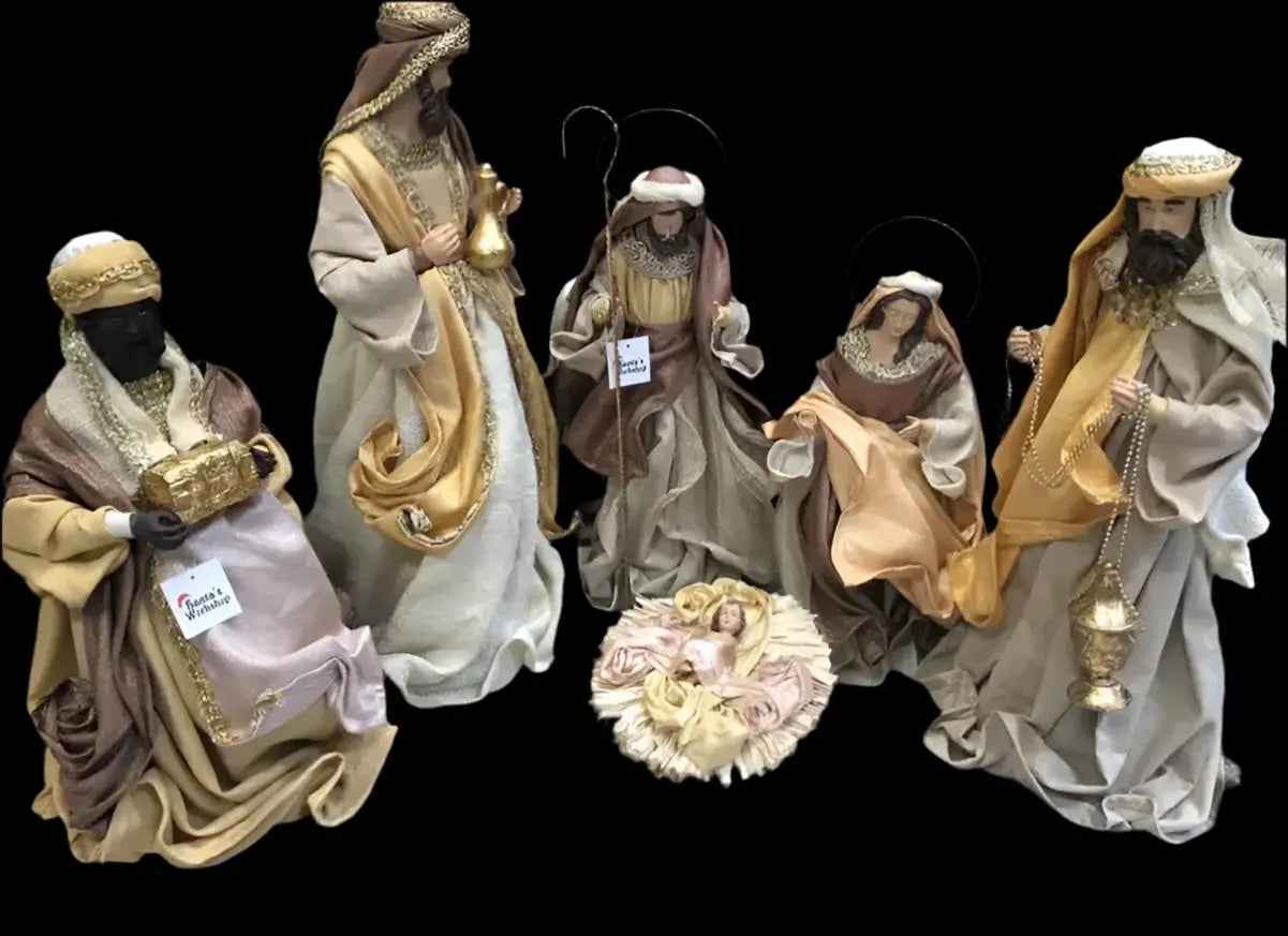 Brown & Gold Handmade Nativity Set with Manger (35–50cm)