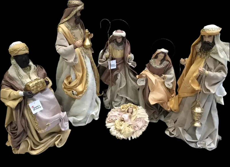 Brown & Gold Handmade Nativity Set with Manger (35–50cm)