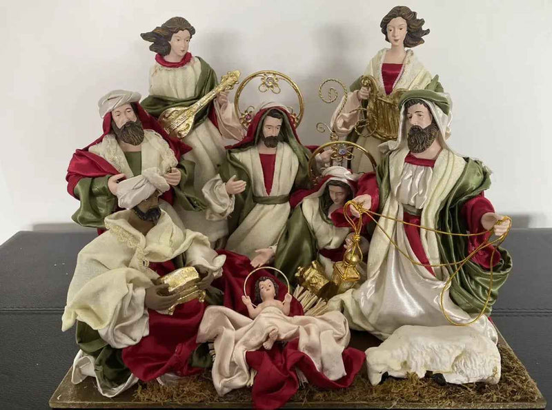 51cm Handmade Nativity Set with Angels & Manger